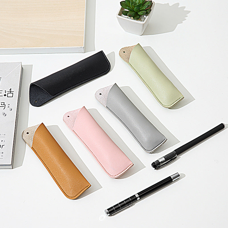 Wholesale PU Leather Creative Simple Pen Protective Cover Diy Student Solid Color Pencil Bag